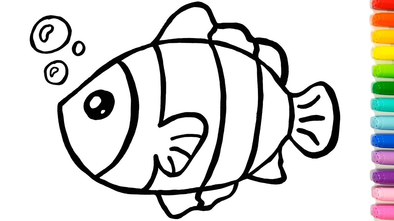 Simple Coloring Pages For Kids
 Colorful Clown Fish coloring and drawing Learn Colors for