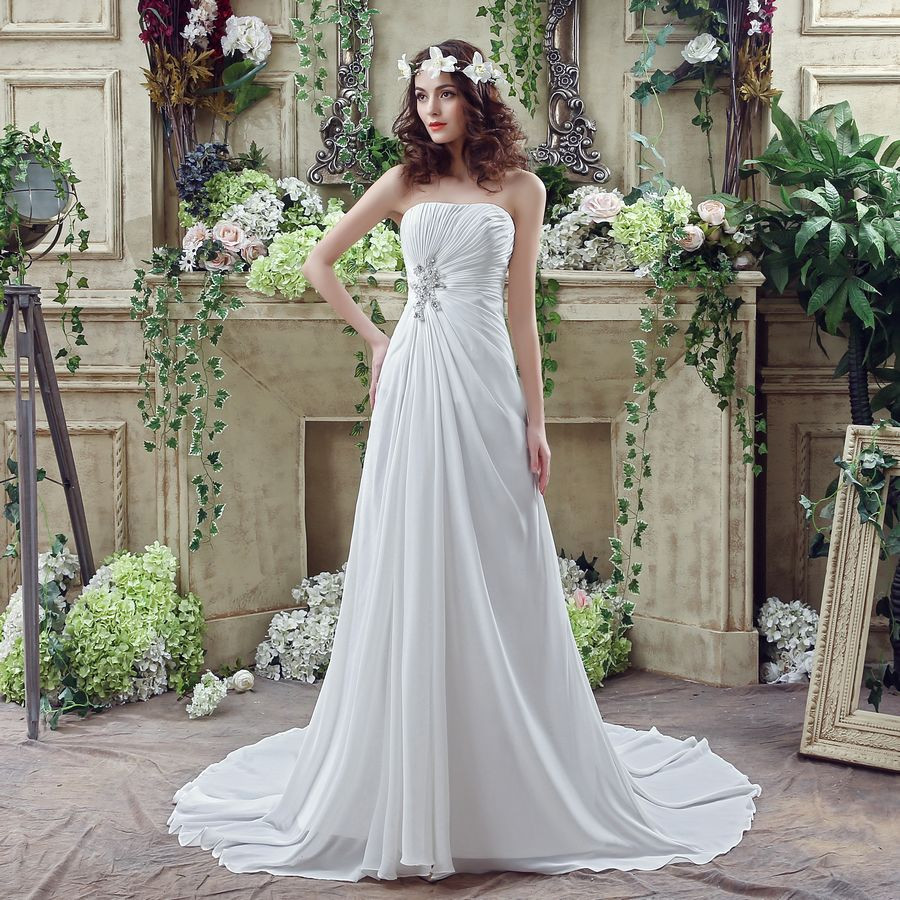 Simple Wedding Dresses Under 100
 Under 100 In Stock Cheap Pleated Chiffon Ivory Bridal
