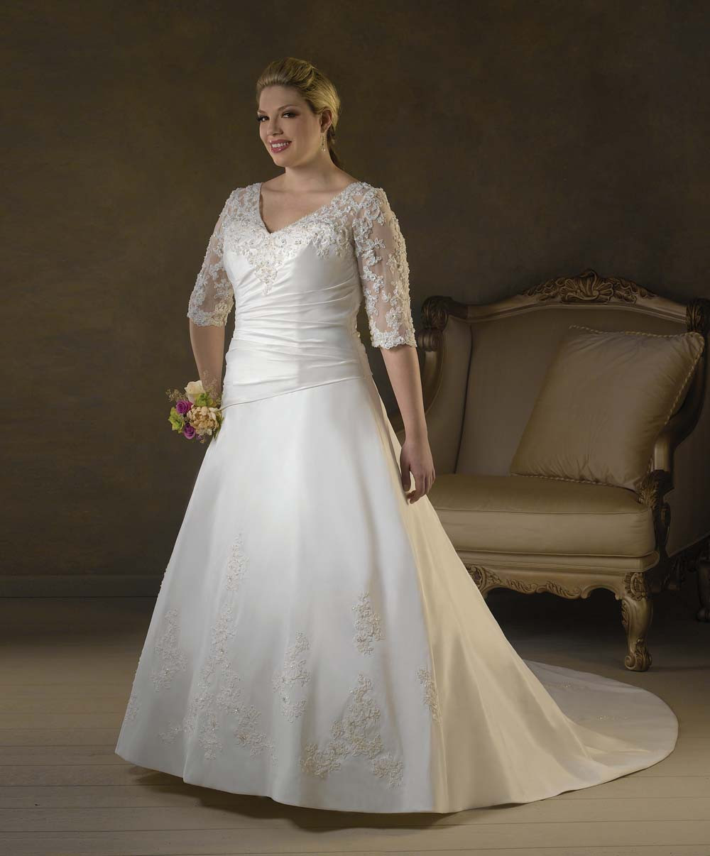 Sleeve Wedding Dresses
 Plus Size 3 4 Lace Sleeves Wedding Dress Gown
