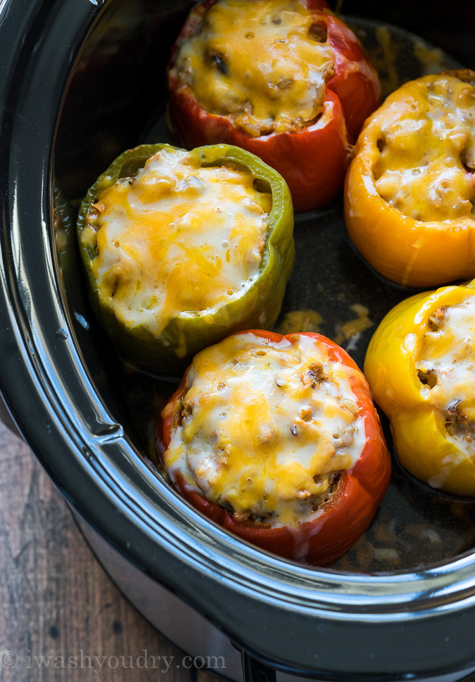 Slow Cooker Stuffed Bell Peppers
 Slow Cooker Steakhouse Stuffed Peppers I Wash You Dry