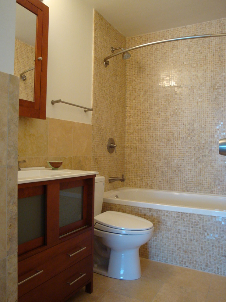 Small Bathroom Remodel With Tub
 Sumptuous curved shower rod in Bathroom Contemporary with