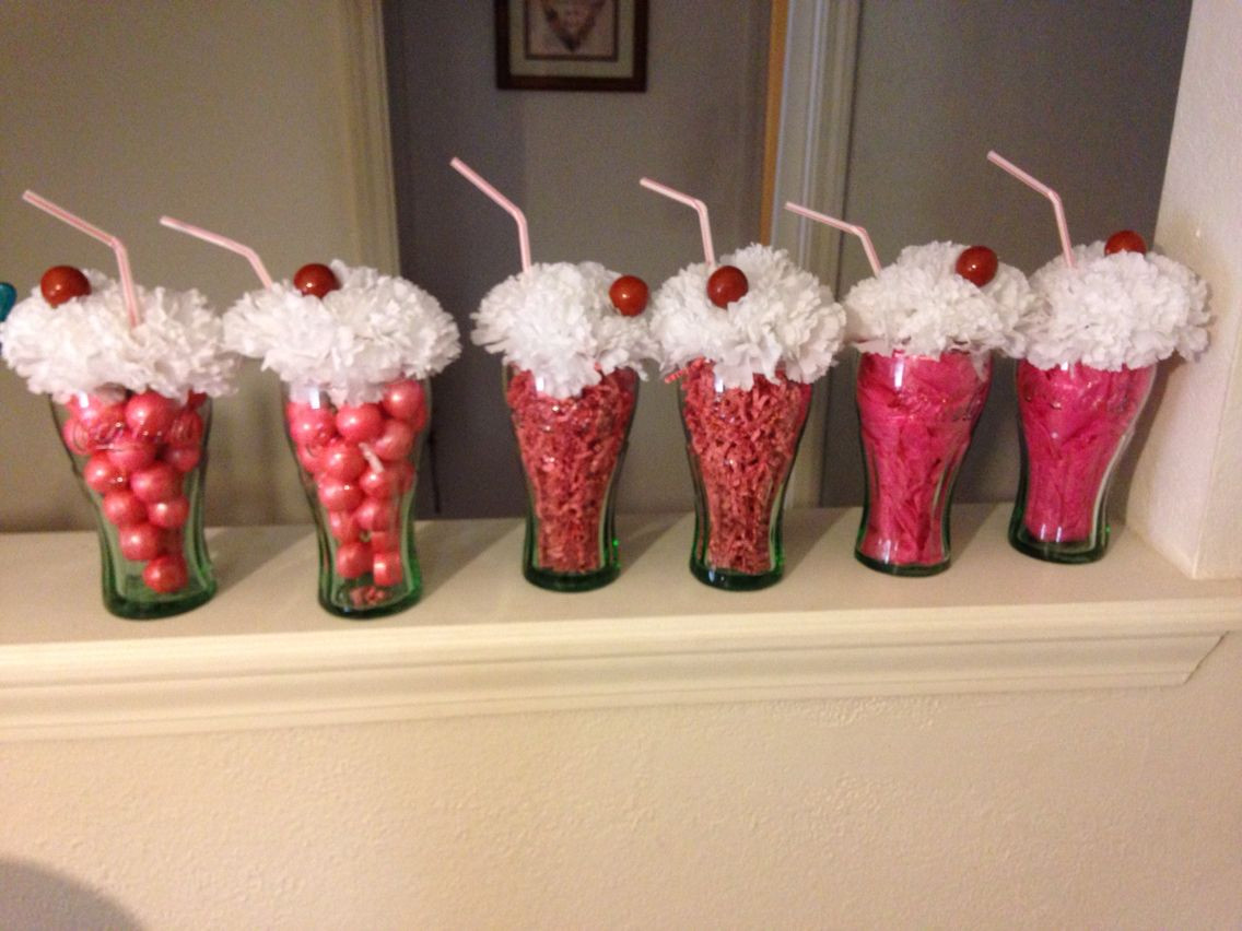 Sock Hop Decorations DIY
 Diy milkshake decor 1st 2 are made with pink gum balls
