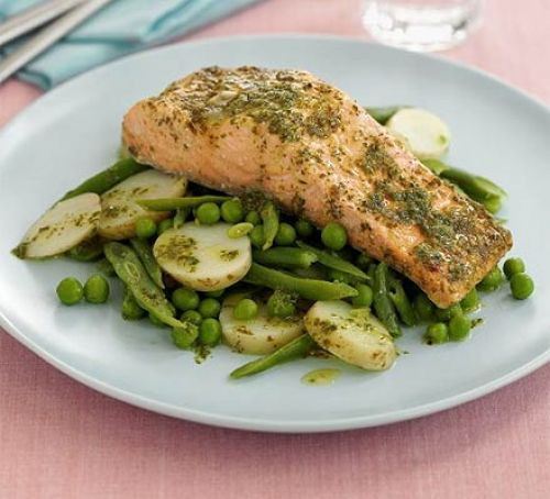 Spring Fish Recipes
 Spring salmon with minty veg recipe