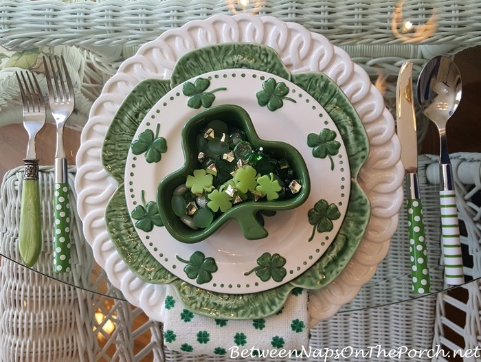St Patrick'S Day Dinner
 St Patrick’s Day Table with 4 Leaf Clover & Shamrock Dishes