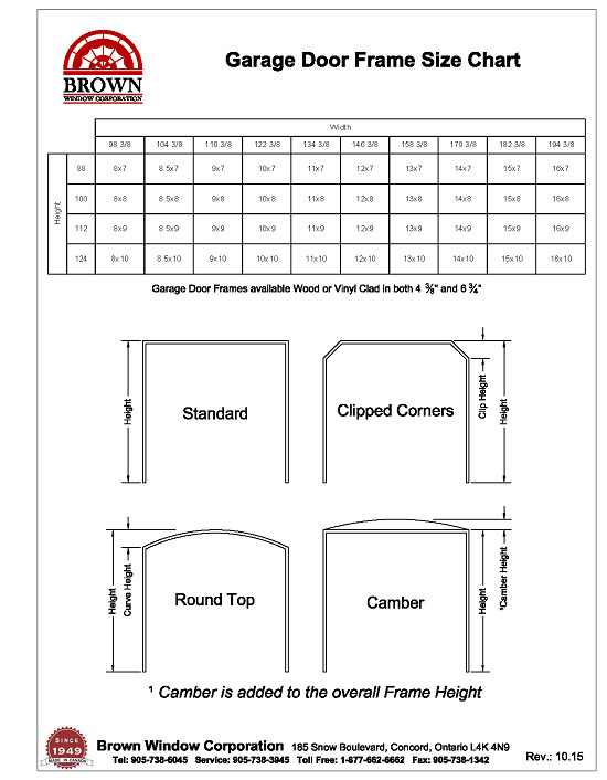 Standard Garage Door Size
 Garage Door Frame Size Chart from Brown Window Corporation