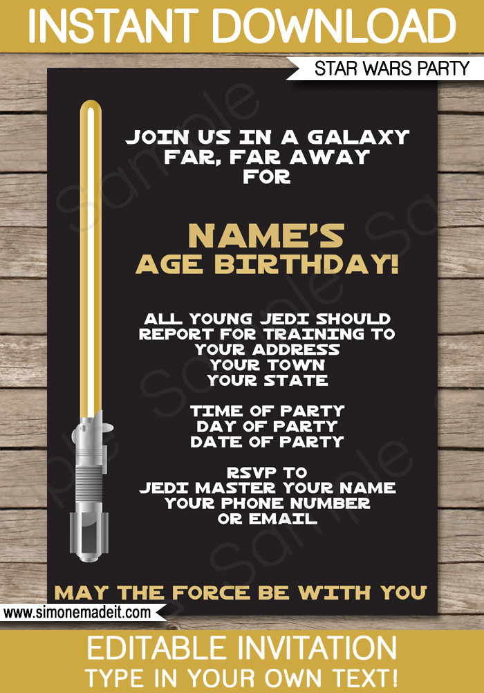 Star Wars Birthday Invitations
 Gold Star Wars Invitations Editable Template
