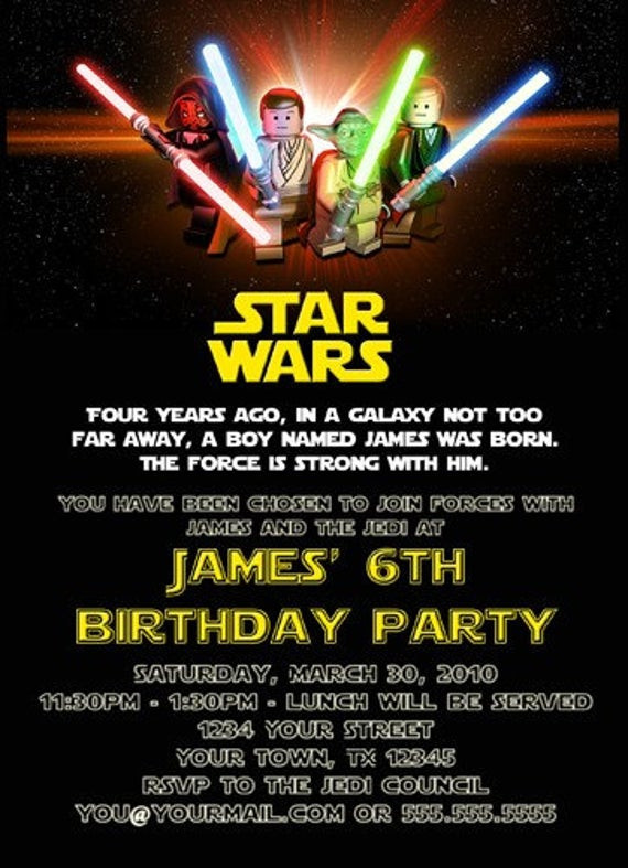 Star Wars Birthday Invitations
 Custom Printable Happy Birthday Invitation Lego Star Wars