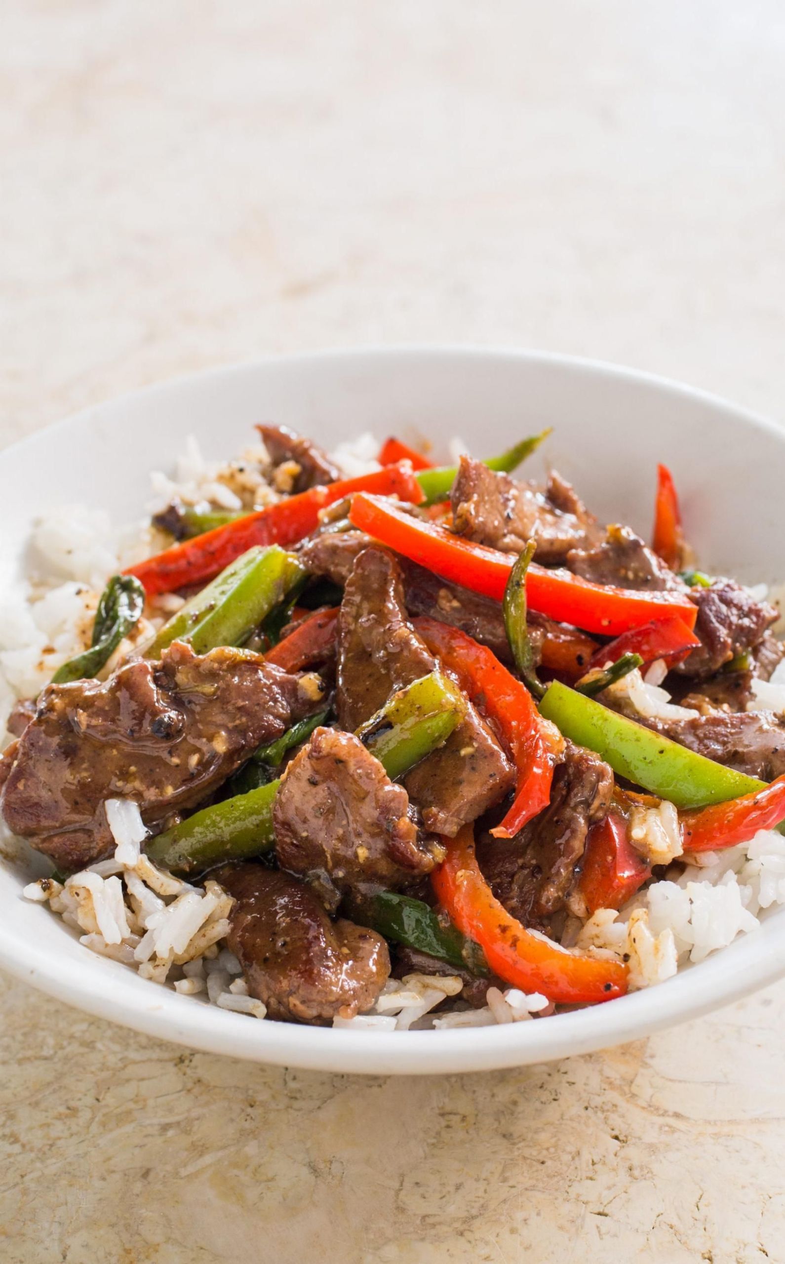 Stew Meat Stir Fry
 Beef Stir Fry with Bell Peppers and Black Pepper Sauce We