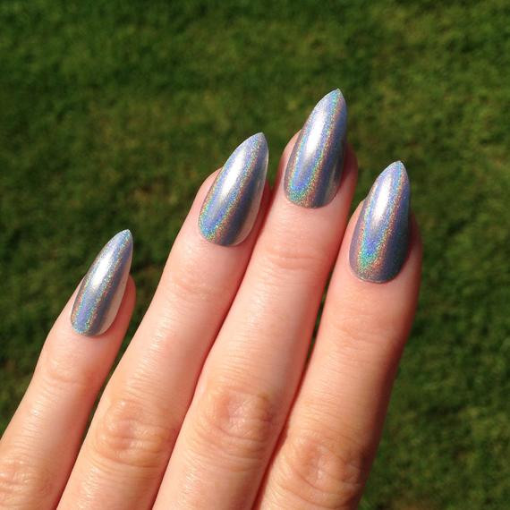 Stiletto Acrylic Nail Designs
 Ultra Holographic Silver Stiletto nails Nail by