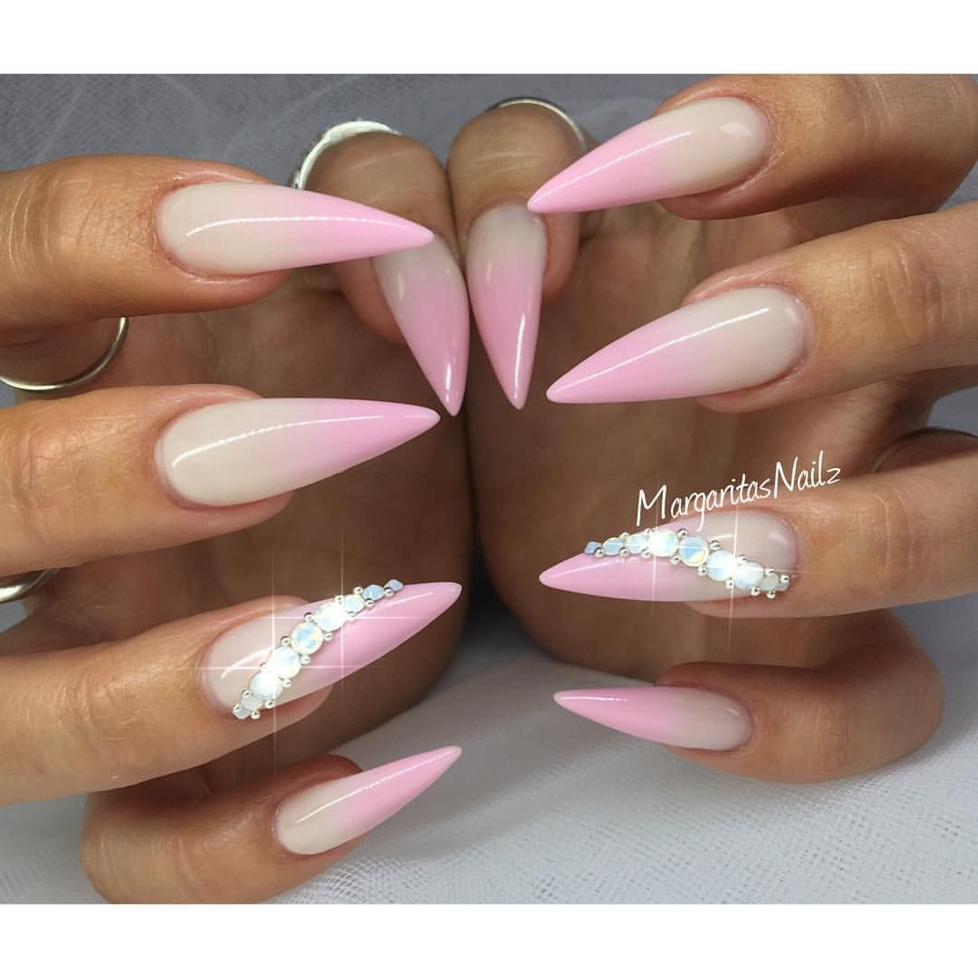 Stiletto Acrylic Nail Designs
 Pink ombré stiletto nails Summer nail design