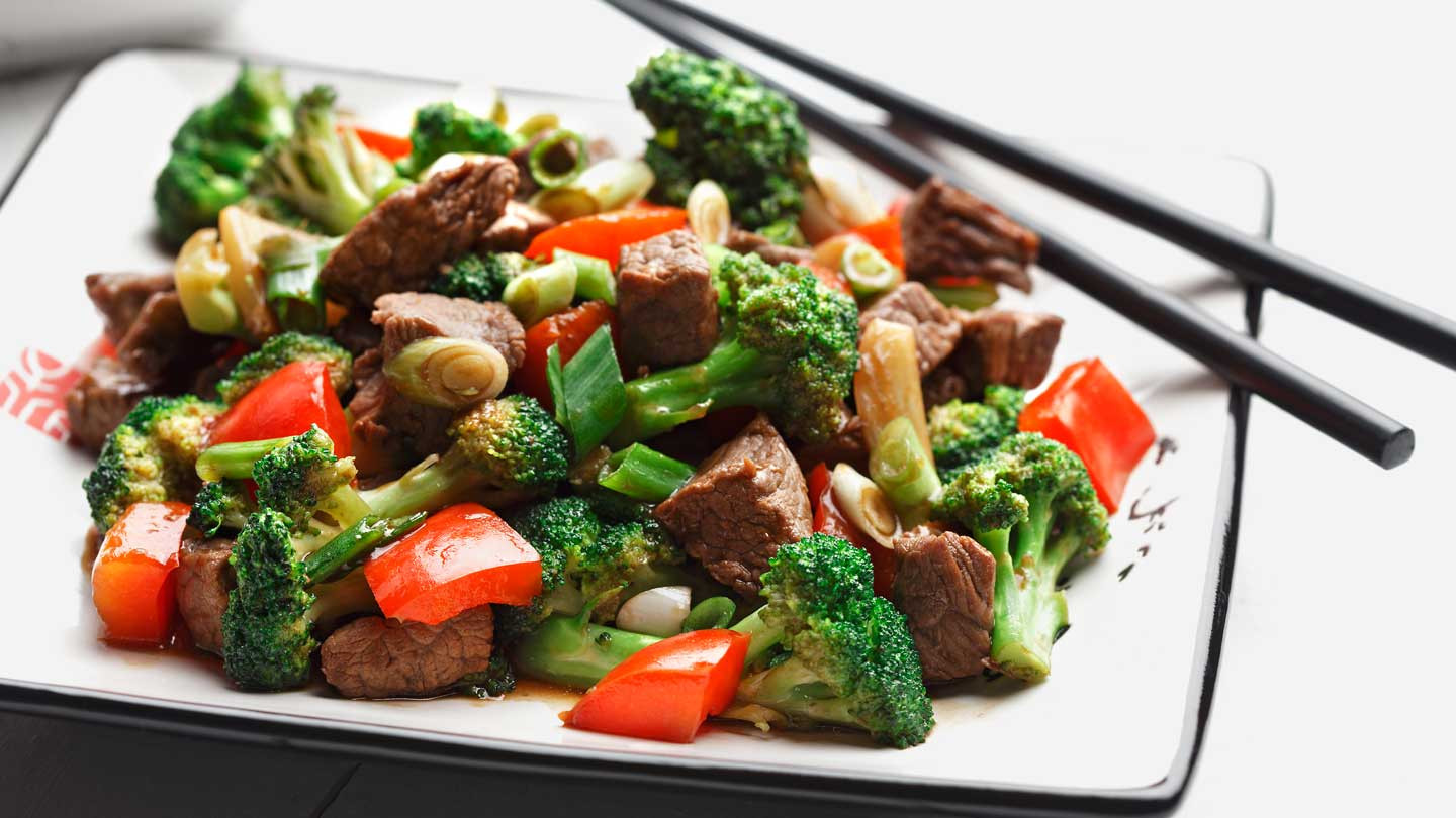 Stir Fried Broccoli
 Stir fried broccoli red peppers and beef