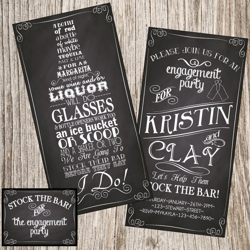 Stock The Bar Engagement Party Ideas
 "Stock the bar" themed engagement invitations