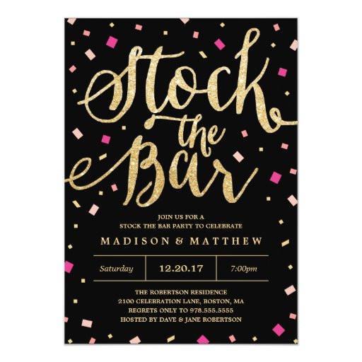 Stock The Bar Engagement Party Ideas
 Stock the Bar Confetti Engagement Party Invitation
