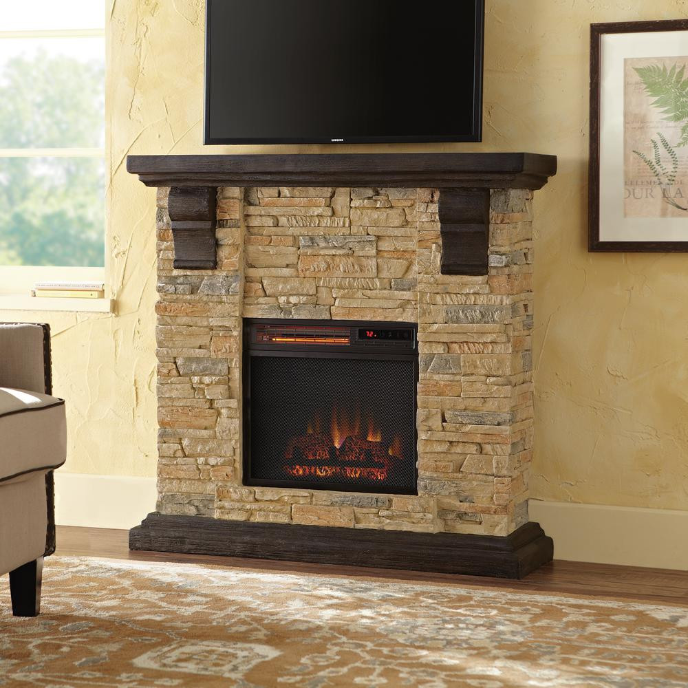 Stone Fireplace Electric
 Highland 40 in Faux Stone Mantel Electric Fireplace Tan