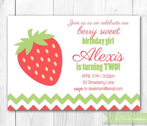 Strawberry Birthday Invitations
 Items similar to Strawberry Birthday Party Invitation