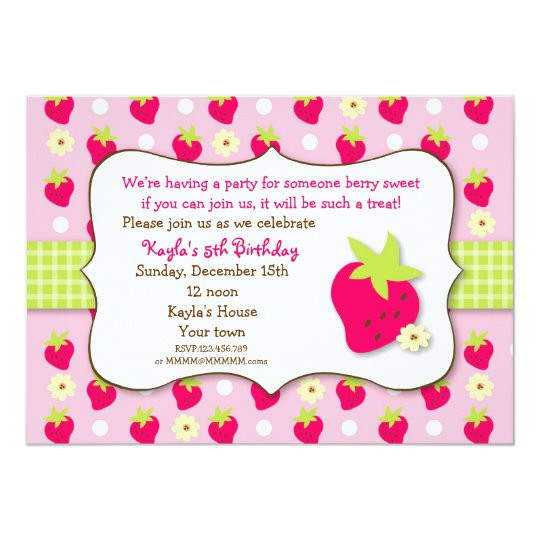 Strawberry Birthday Invitations
 Strawberry Sweet Berry Birthday Party Invitations