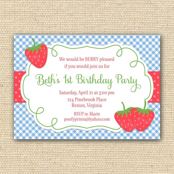 Strawberry Birthday Invitations
 Items similar to Strawberry Birthday Invitations Printable