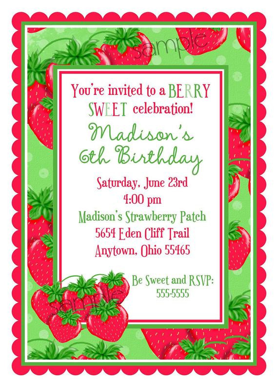 Strawberry Birthday Invitations
 Strawberry invitations Birthday party by LittlebeaneBoutique