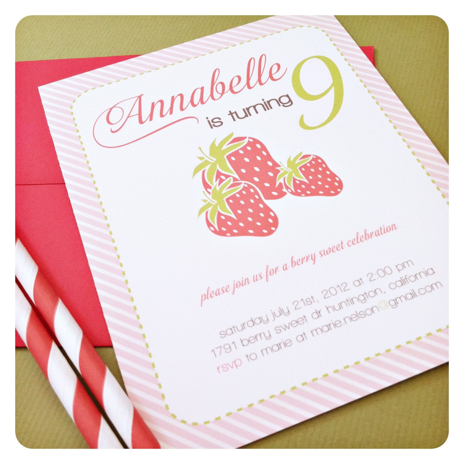 Strawberry Birthday Invitations
 EtsyGreetings Handmade Cards Berry Sweet Strawberry