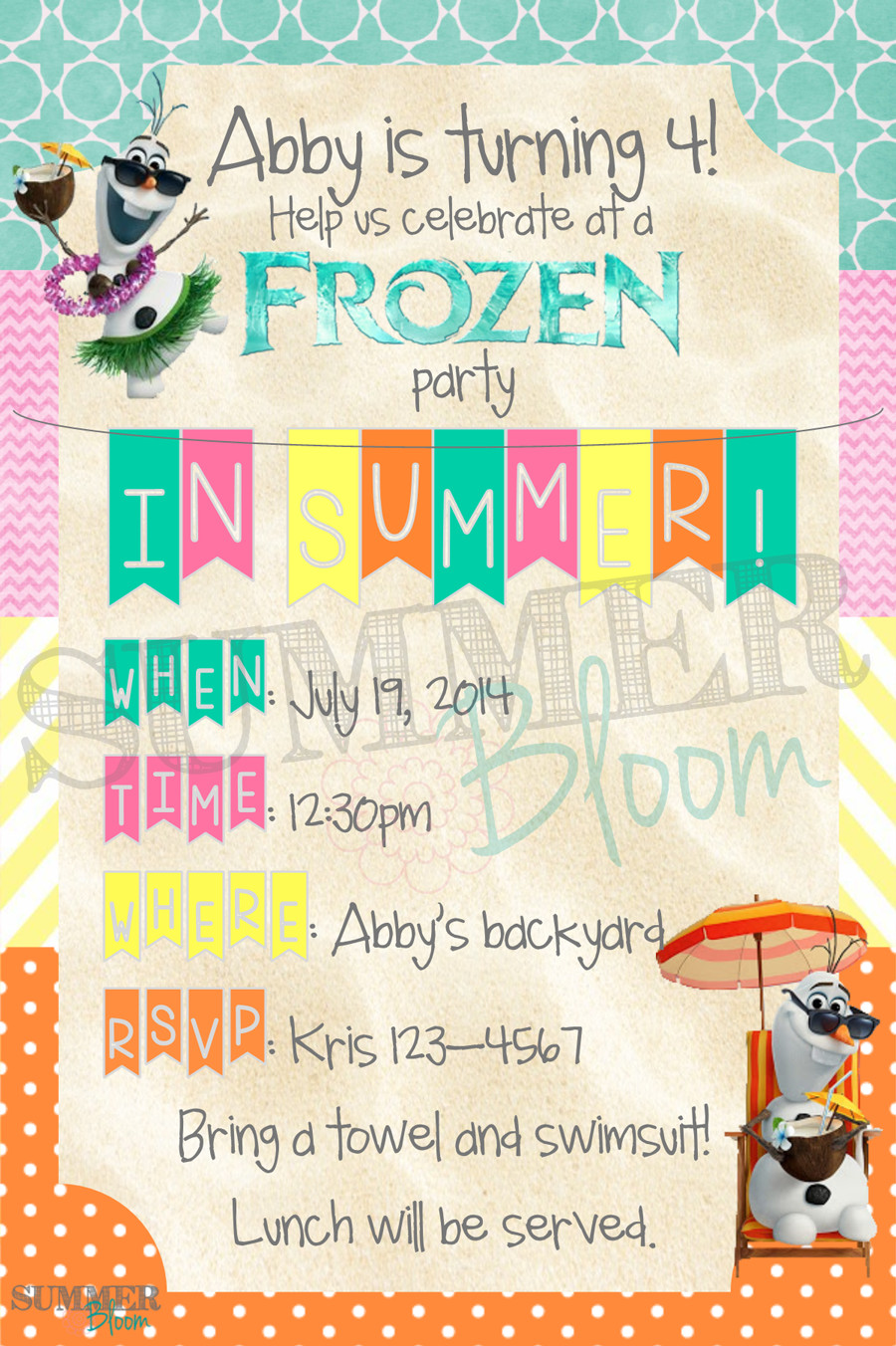 Summer Birthday Party Invitation Ideas
 Frozen and Olaf "In Summer" themed Birthday Party