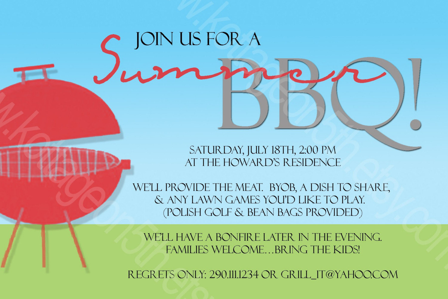 Summer Birthday Party Invitation Ideas
 Items similar to Hot Summer BBQ Cook Out Printable Party