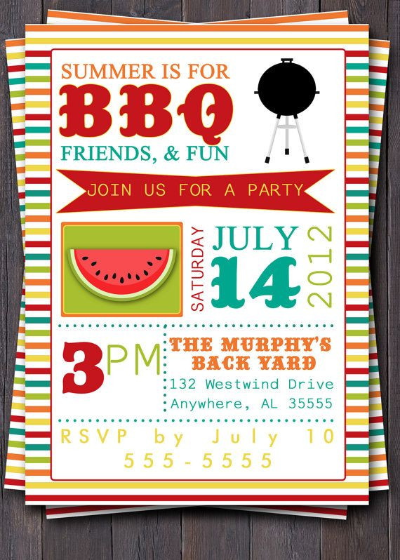 Summer Birthday Party Invitation Ideas
 BBQ Party Invitation Invite Birthday Baby by