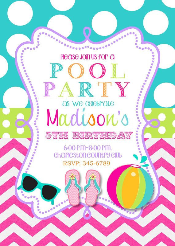 Summer Birthday Party Invitation Ideas
 15 Pool Party Birthday Party invitations with envelopes
