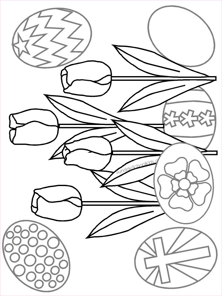 Sunday School Coloring Pages For Toddlers
 Sunday school kids Easter Coloring page with tulips and eggs