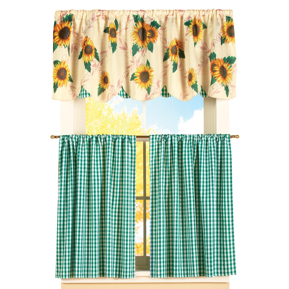 Sunflower Kitchen Curtains
 Checkered Sunflower Tier Café Curtain Set by Collections