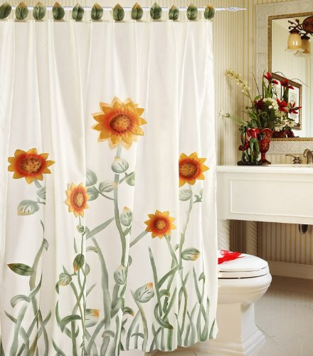 Sunflower Kitchen Curtains
 Chezmoi Collection WhiteGreenYellow 3D Sunflower Shower
