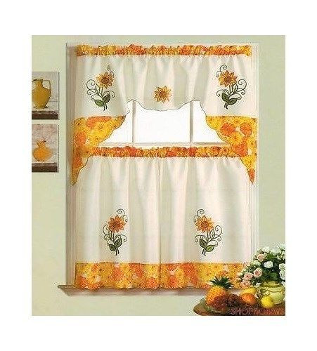 Sunflower Kitchen Curtains
 Sunflower Garden Embroidered Kitchen Curtain Set Beige