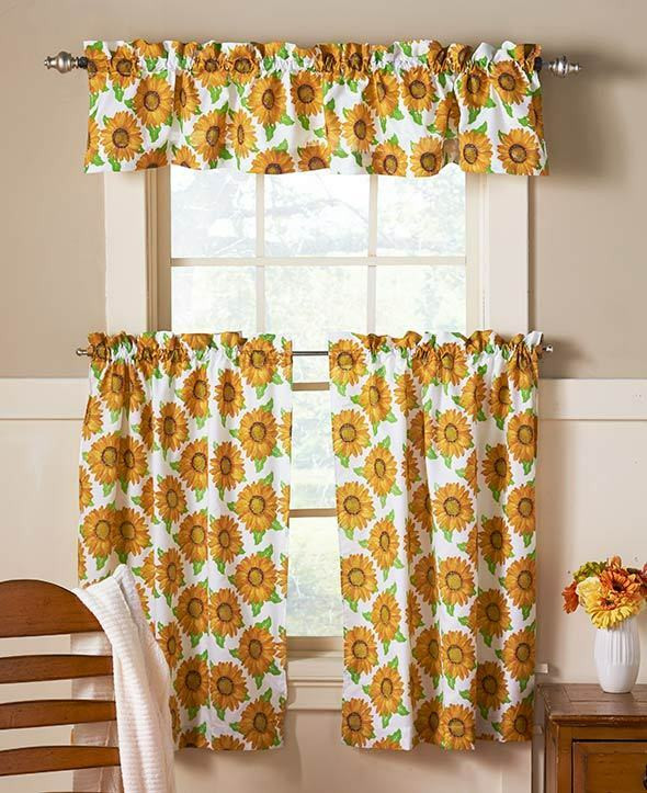 Sunflower Kitchen Curtains
 3 Pc Spring Sunflower Cafe Set Curtain Bright Country