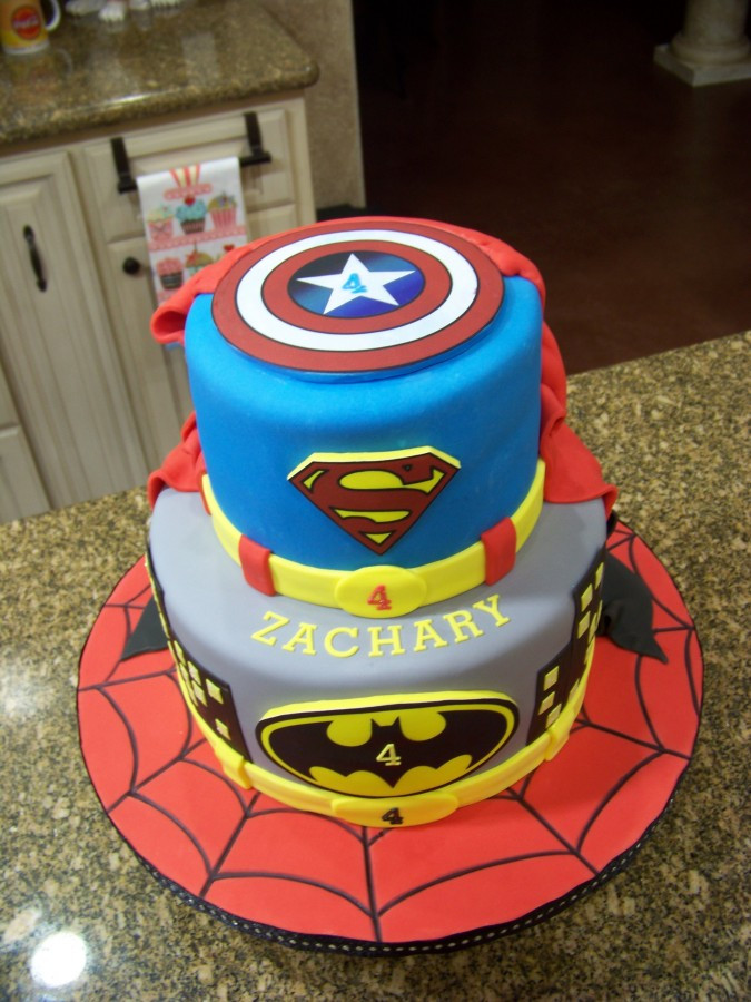 Super Hero Birthday Cake
 Superhero Cake Spiderman Batman Superman & Captain