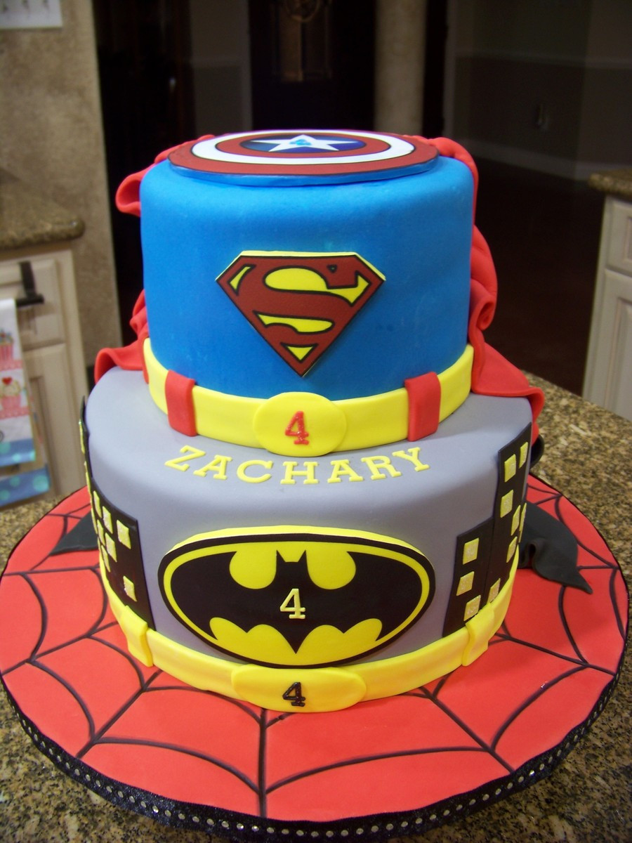 Super Hero Birthday Cake
 Superhero Cake Spiderman Batman Superman & Captain