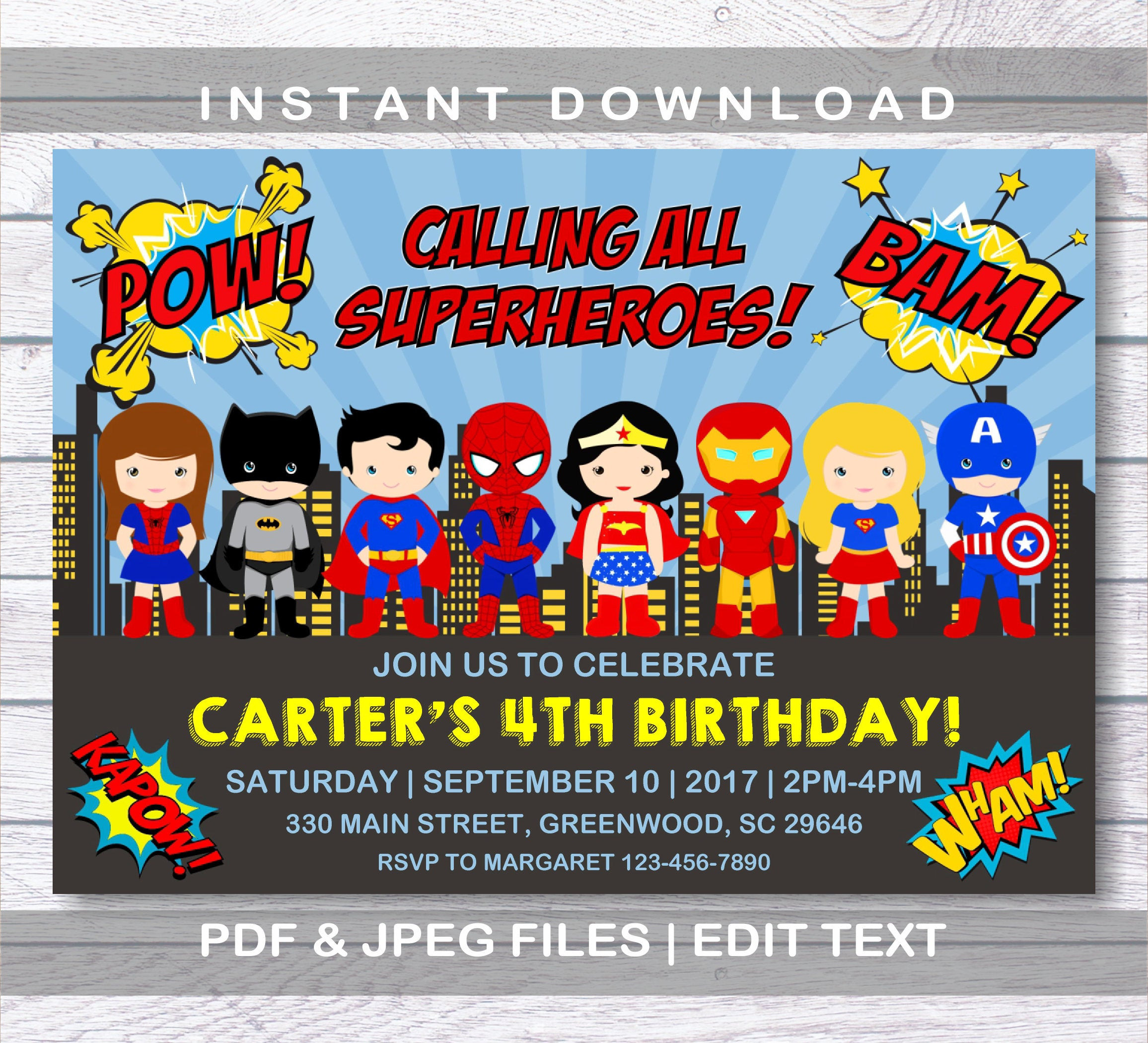 Superhero Birthday Invitation
 Superhero Invitation Superhero Birthday Invitation INSTANT