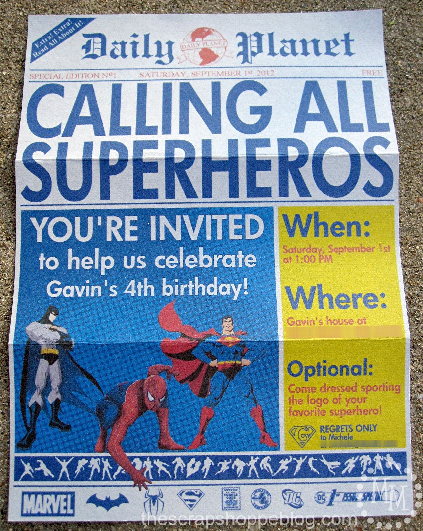 Superhero Birthday Invitation
 Superhero Newspaper Birthday Invitation The Scrap Shoppe