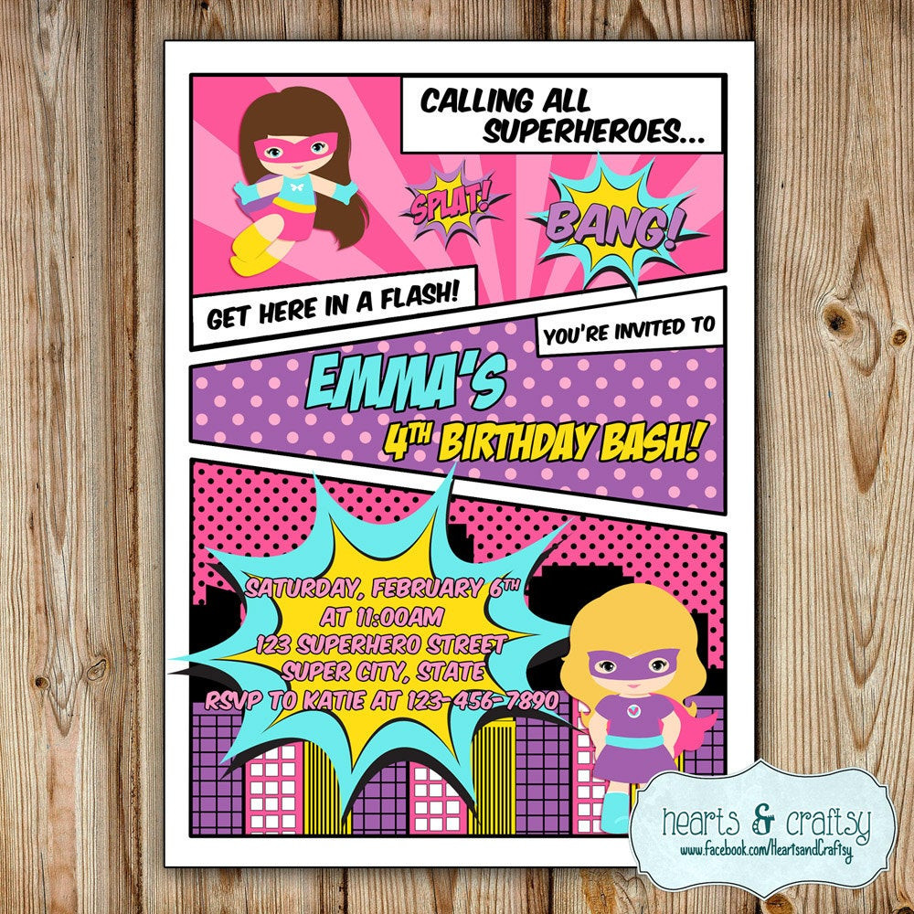 Superhero Birthday Invitation
 Superhero Girl Party Invitation Girl Super Hero Birthday