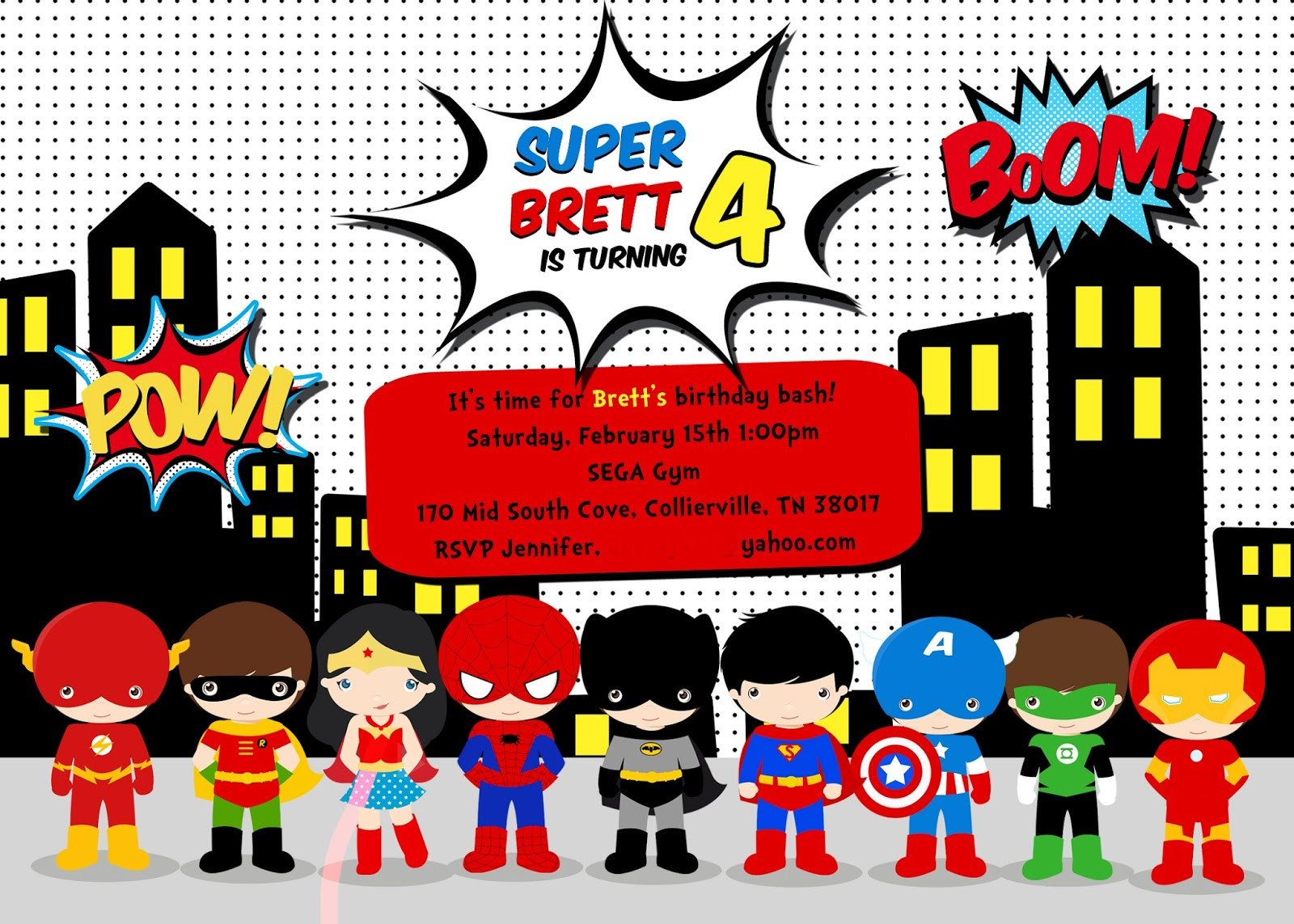 Superhero Birthday Invitation
 GreyGrey Designs My Parties Brett s Superhero 4th