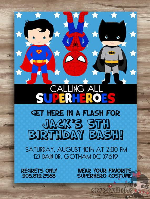 Superhero Birthday Invitation
 Superhero Birthday Invitation Superhero by KawaiiKidsDesign