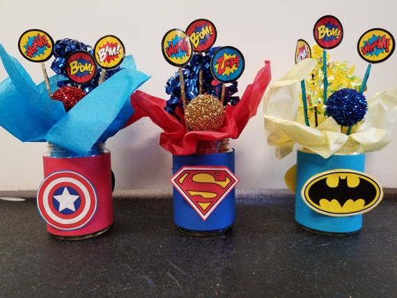 Superhero Birthday Party Decorations
 Custom Superhero Birthday Party Centerpiece Listing for 1