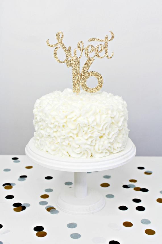 Sweet 16 Birthday Cakes
 Glitter Sweet 16 Cake Topper Handmade Cake Topper Gold