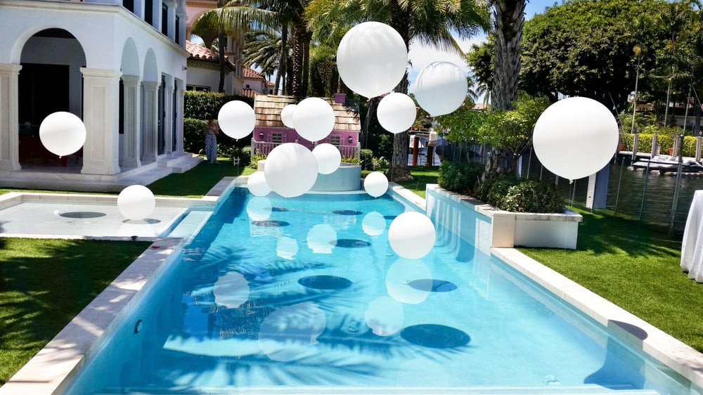 Swim Pool Party Ideas
 Giants helium balloons pool decoration by DreamARK Events