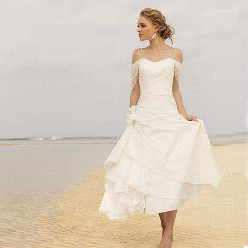 Tea Length Beach Wedding Dresses
 Fabulous Tea Length Beach Wedding Dress A Line Spaghetti