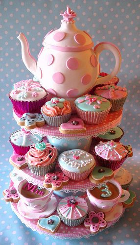Tea Party Cupcake Ideas
 bridal shower engagement wedding cake cupcake tower tea