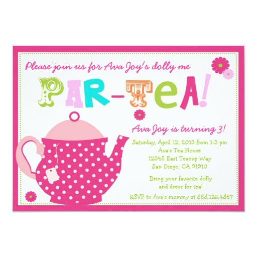 Tea Party Invite Ideas
 Tea Party Birthday Invitation for Girls and Dolly