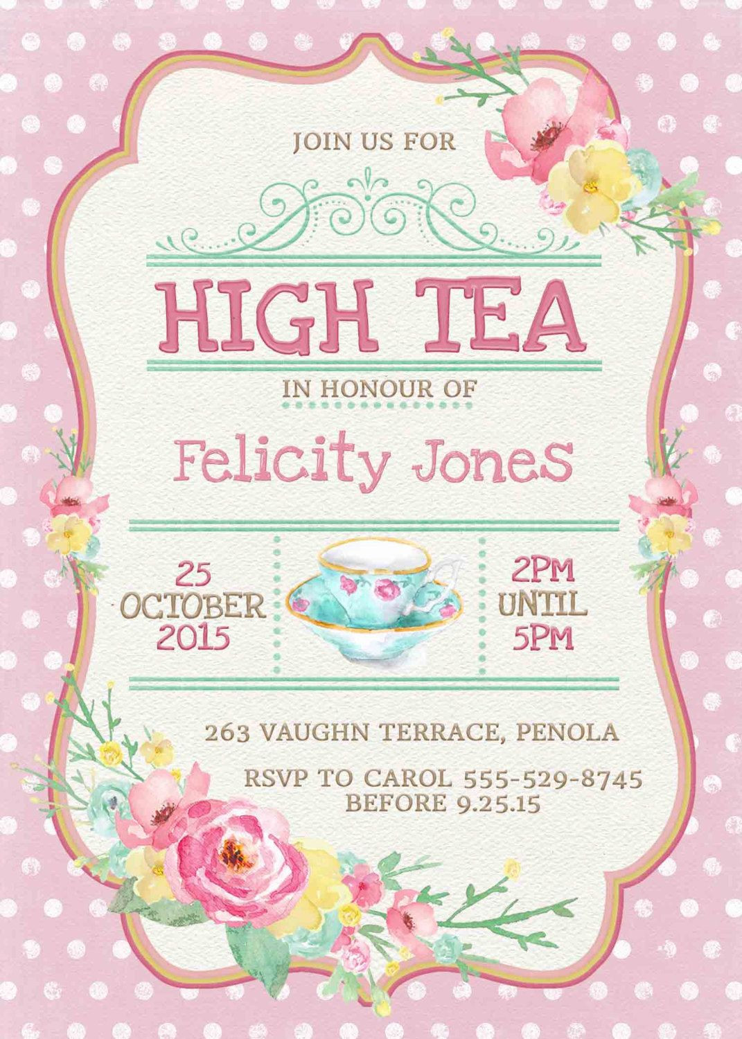 Tea Party Invite Ideas
 Kitchen Tea Invitation or High Tea by WestminsterPaperCo