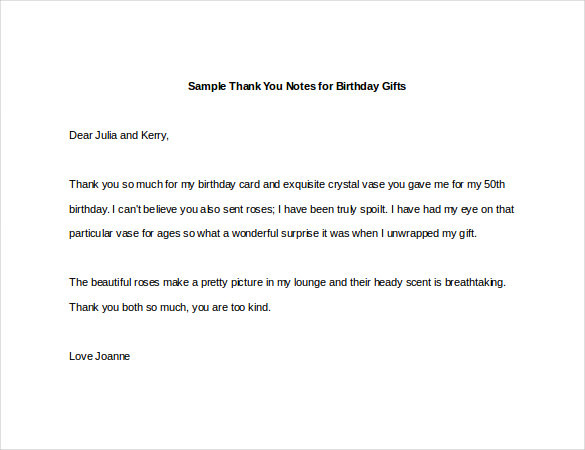 Thank You Notes For Birthday Gifts
 9 Sample Thank You Notes – Free Sample Example Format