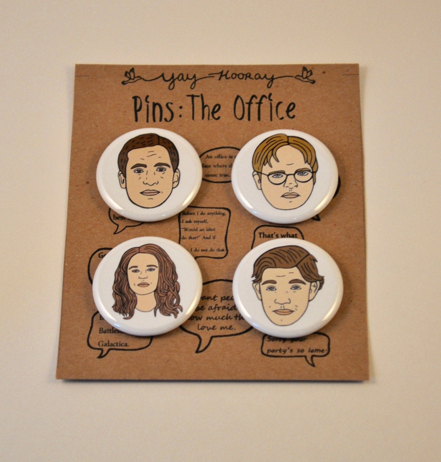 The Office Pins
 The fice Cast pin button badges magnets hand drawn