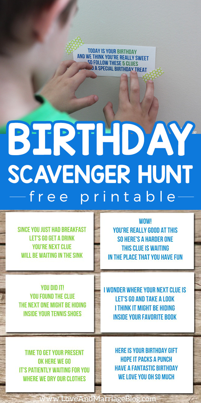 Treasure Hunt Birthday Party
 Birthday Scavenger Hunt Free Printable Love and Marriage