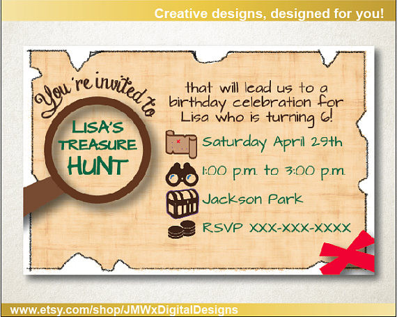 Treasure Hunt Birthday Party
 Treasure hunt invitation scavenger hunt birthday party